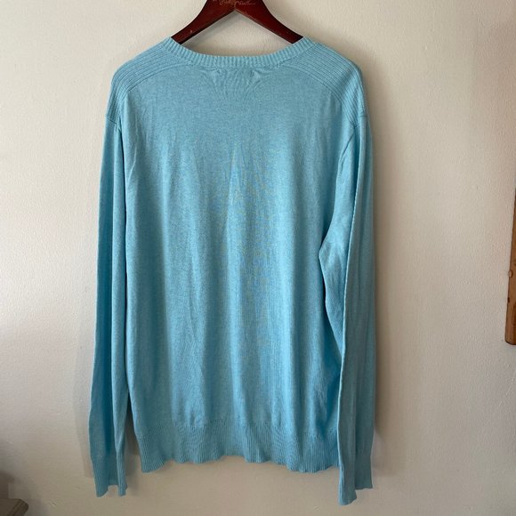 Banana Republic | Light Sky Blue Cotton Knit V-Neck Pullover Sweater XXL - Picture 4 of 5